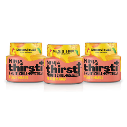 Ninja Thirsti Flavored Water Drops, FRUITI CHILL+ Peach Mango, Bold Fruit Flavor with Caffeine,Sparkling or Still, Zero Calories, Zero Sugar, Makes 17, 12oz drinks, 3 Pack, WCFPCMGAM