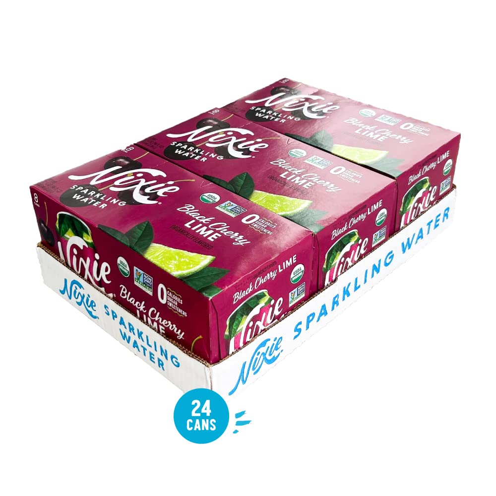 Nixie Sparkling Water, Black Cherry Lime | 12 fl oz cans, 24 pack | Organic, Vegan, Non-GMO, Gluten Free, 0 Calories, 0 Sugar, 0 Sodium