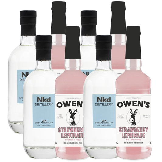 Nkd Distillery Gin Alternative Premium Non-Alcoholic Spirit 750 ML Bottles w Owen’s Mixers Strawberry Lemonade 32 OZ Bottles - Perfect for Mocktails - Made in USA