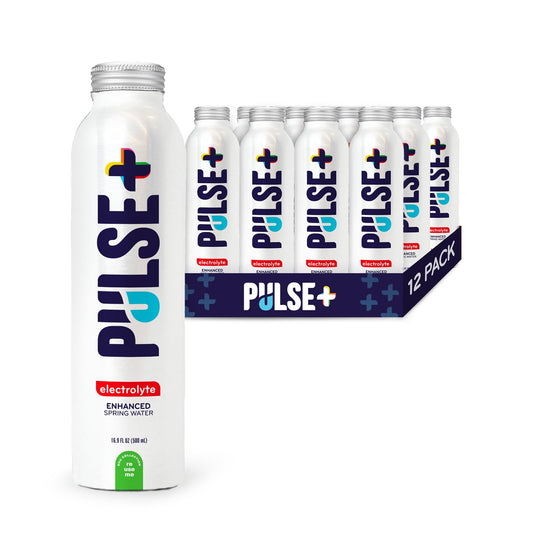 Pulse+ Electrolyte Water - Naturally Filtered Spring Water in 16.9-Ounce Aluminum Bottles, Recyclable and BPA-Free - Case of 12