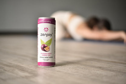 Zenjoy Stress Relief Drink, Calming Green Tea, Non Alcoholic, Ashwagandha & Lemon Balm for Stress Relief, L - Theanine for Focus (12 Pack) (Passion Fruit)