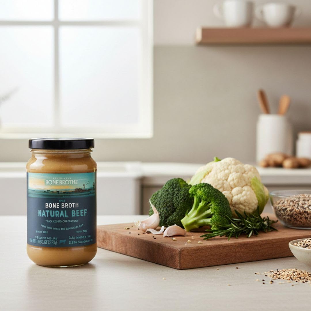 ABBCo Natural Beef Bone Broth Concentrate 13.26 Floz - Made in Australia from Australian Beef Bones, Savoury Cooking Broth Base, Refrigerate After Opening