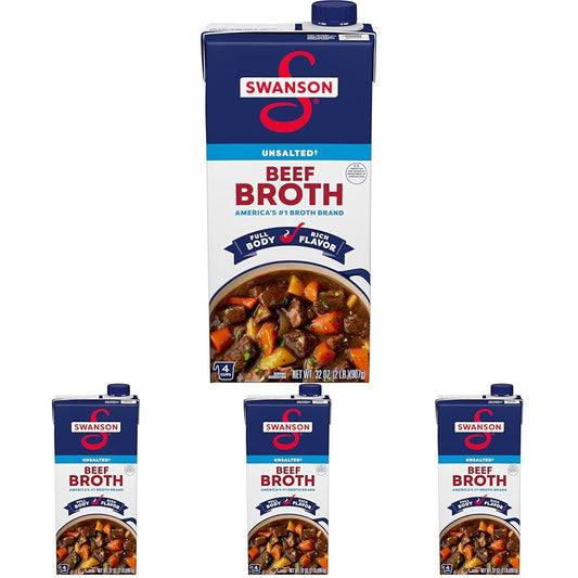 SWANSON S 100% Natural Unsalted Beef Broth, 32 oz Carton (Pack of 4)