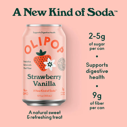 Olipop Strawberry Vanilla Sparkling Tonic, 12 Fl Oz Can