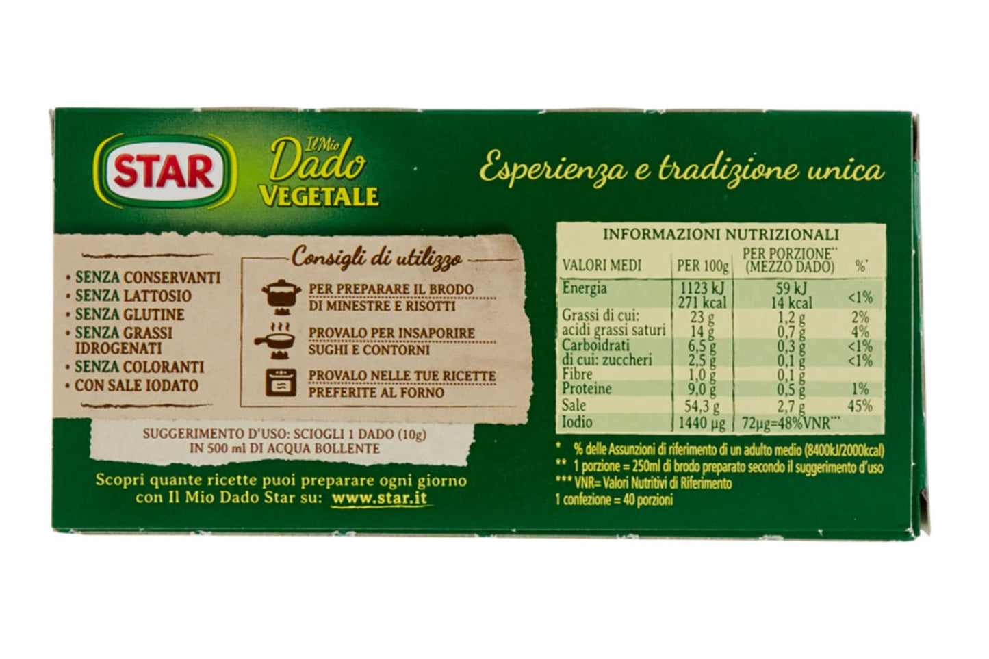 Star: "Il Mio Dado Vegetale" Bouillon Cubes, Vegetable Taste * Pack of 20, 10g Each *