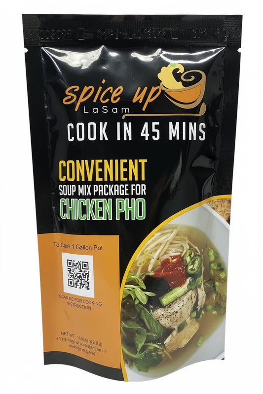 LaSam Chicken Pho Soup Base – Convenient Vietnamese Broth Mix & Spice Packet | Cooks 1 Gallon | 3.8oz