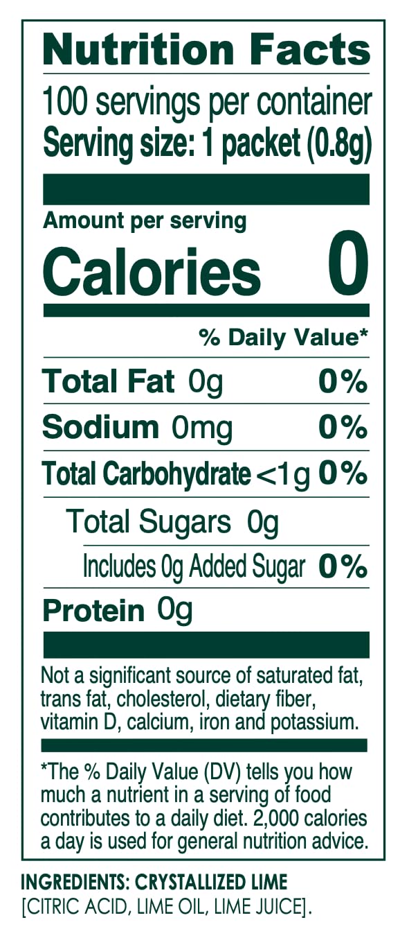 True Lime 100ct (Pack of 1) - Water Enhancer - Bulk Dispenser - 0 Calorie Drink Mix Packets For Water - Sugar Free Lime Flavoring Powder Packets
