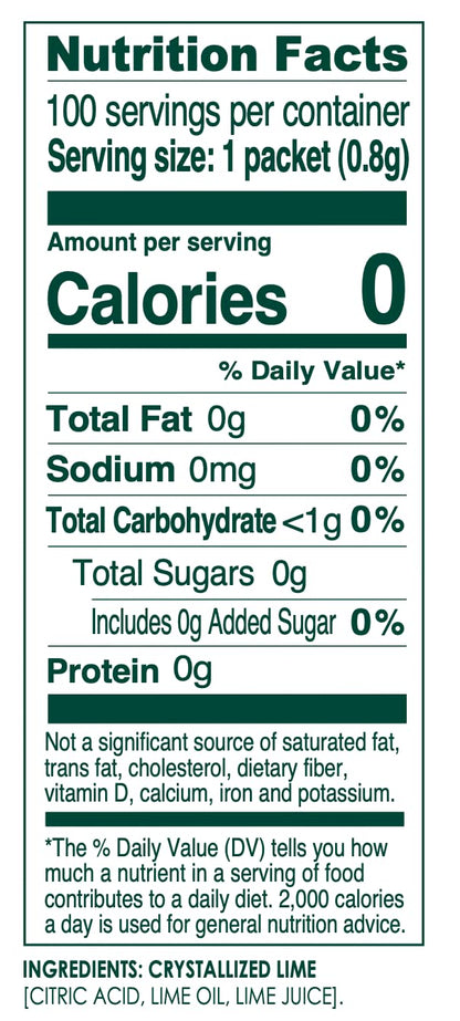 True Lime 100ct (Pack of 1) - Water Enhancer - Bulk Dispenser - 0 Calorie Drink Mix Packets For Water - Sugar Free Lime Flavoring Powder Packets