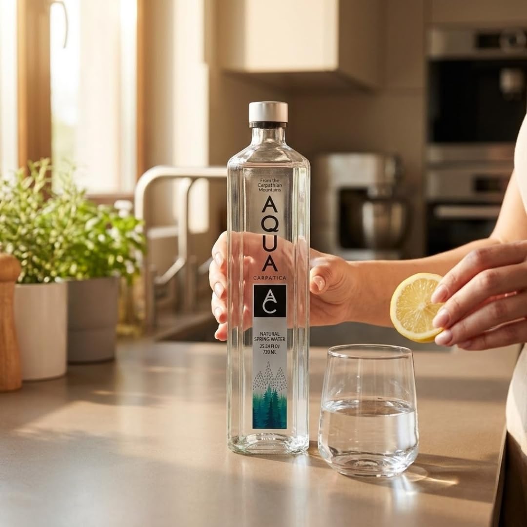 AQUA Carpatica Natural Spring Water with Electrolytes (750 ml) 25.36 oz Glass – Premium Mineral Bottled – Still Bottled Water for Everyday Hydration – Pack of 1