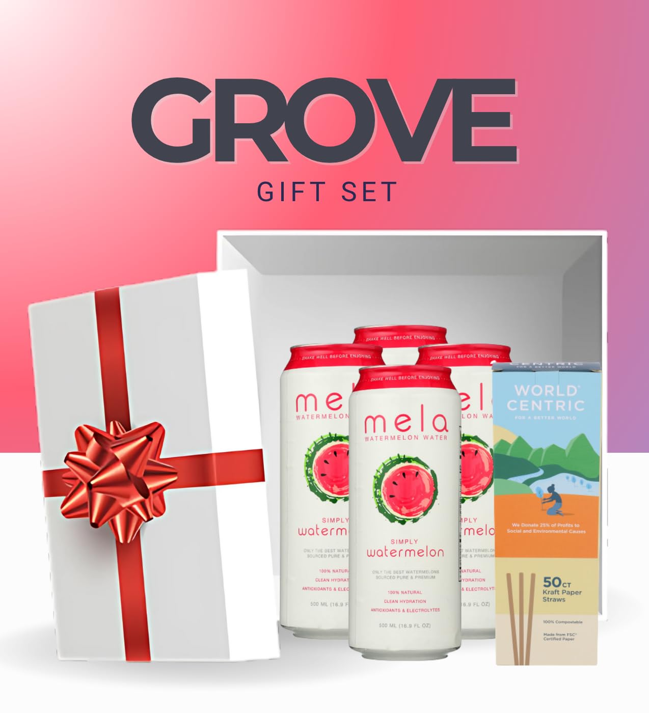 4x Juice Watermelon 16.9 fl oz Bundle with Paper Straw 50-Pack — Organic Watermelon Juice Refreshing Beverage Rich in Vitamin C and Naturally Sweet Flavor — Gift Set (5 Items)
