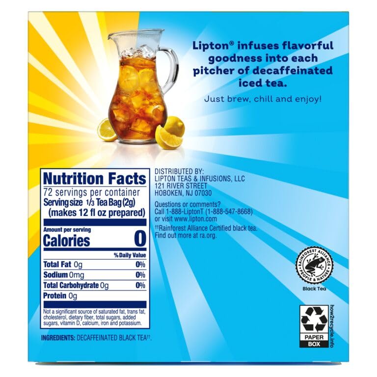 Lipton Decaf Black Iced Tea Bags, Family Size Zero Calories, 24 Total Tea Bags