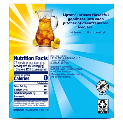 Lipton Decaf Black Iced Tea Bags, Family Size Zero Calories, 24 Total Tea Bags