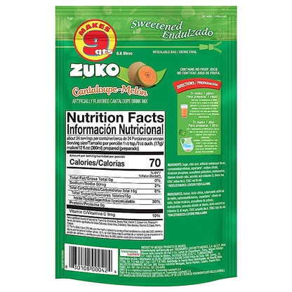 Zuko Cantaloupe Powdered Drink Mix Family Pack, No Added Sugar Needed, 14.1 oz (Pack of 6)