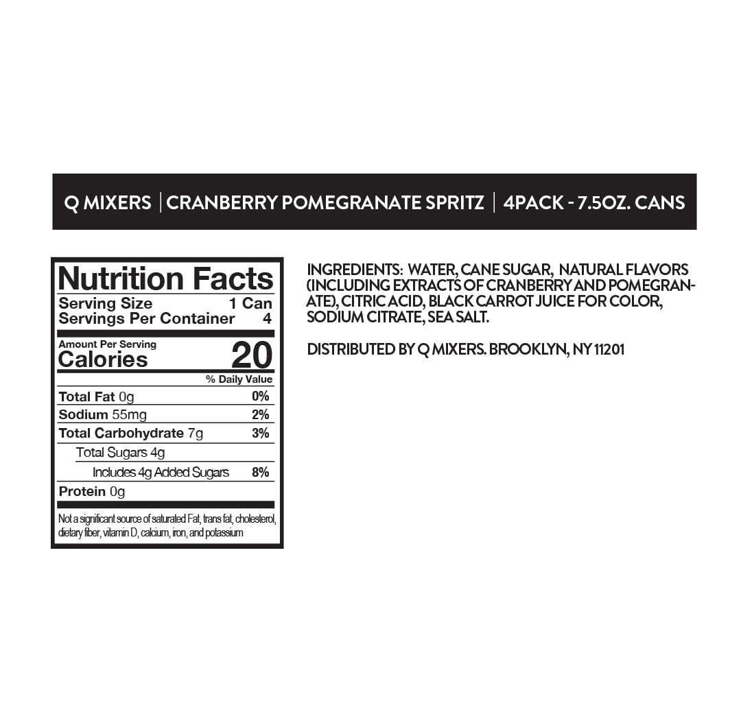 Q Mixers Cranberry-Pomegranate Spritz, Ideal for Cocktails & Mocktails - Made with Real Ingredients, Perfectly Carbonated & Less Sweet - 20 Calories per Can - 7.5oz Fl oz Cans (Pack of 24)
