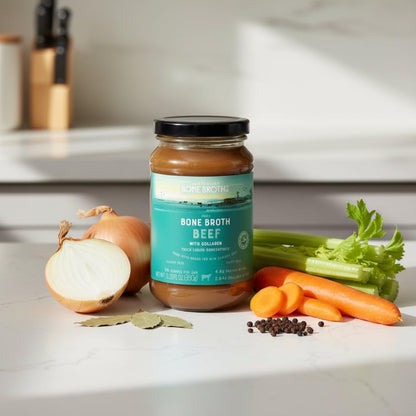ABBCo Beef Broth Concentrate with Collagen, Rich Savoury Cooking Base for Soups, Gravies & Sauces, Just Add Hot Water, Halal, 13.26Floz