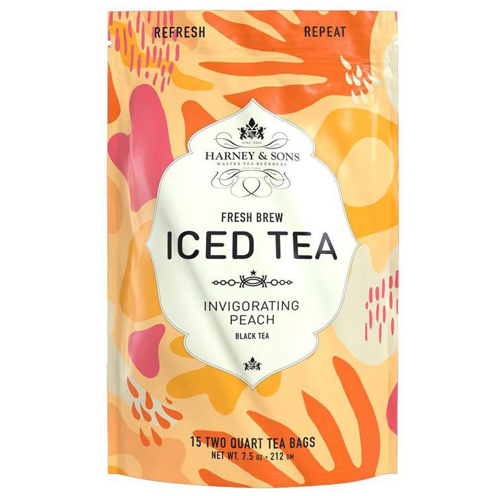 Harney & Sons Organic Peach Fresh Brew Iced Tea | 15ct, Brews up to 30 quarts of Iced Tea, Refreshing
