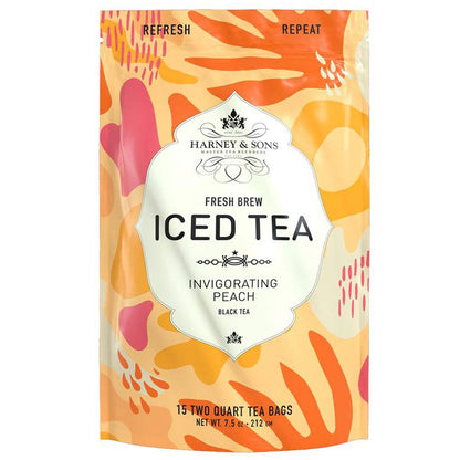 Harney & Sons Organic Peach Fresh Brew Iced Tea | 15ct, Brews up to 30 quarts of Iced Tea, Refreshing