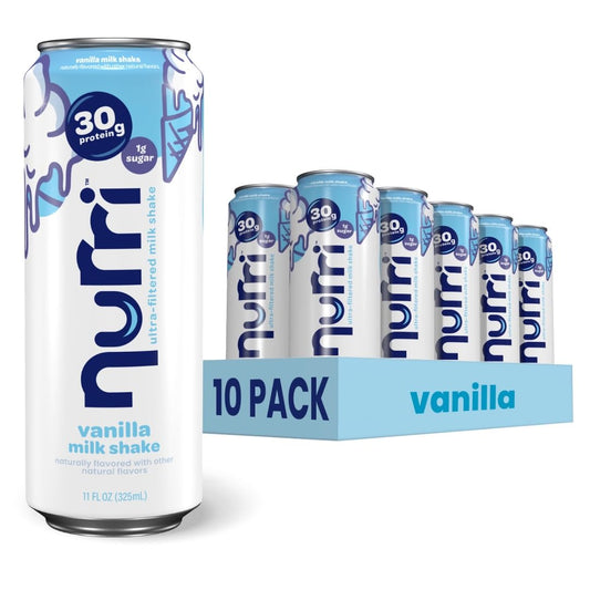 Nurri - 30g Protein Ultra Filtered Milk Shake – Vanilla - Lactose Free, Low Sugar, 150 Calories, 10 Vitamins and Minerals - 11 fl oz, 10 Cans