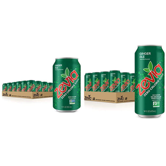 Zevia Zero Calorie Ginger Ale Soda Cans (24 Pack of 12 oz + 12 Pack of 16 oz)