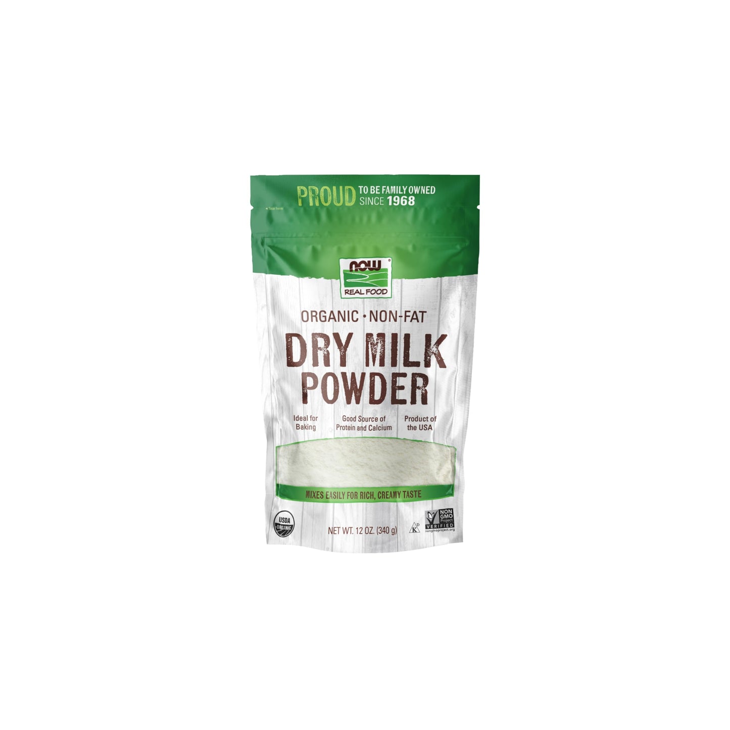 NOW Foods, Organic Non-Fat Dry Milk Powder with Protein and Calcium, Product of the USA, 12-Ounce (Packaging May Vary)