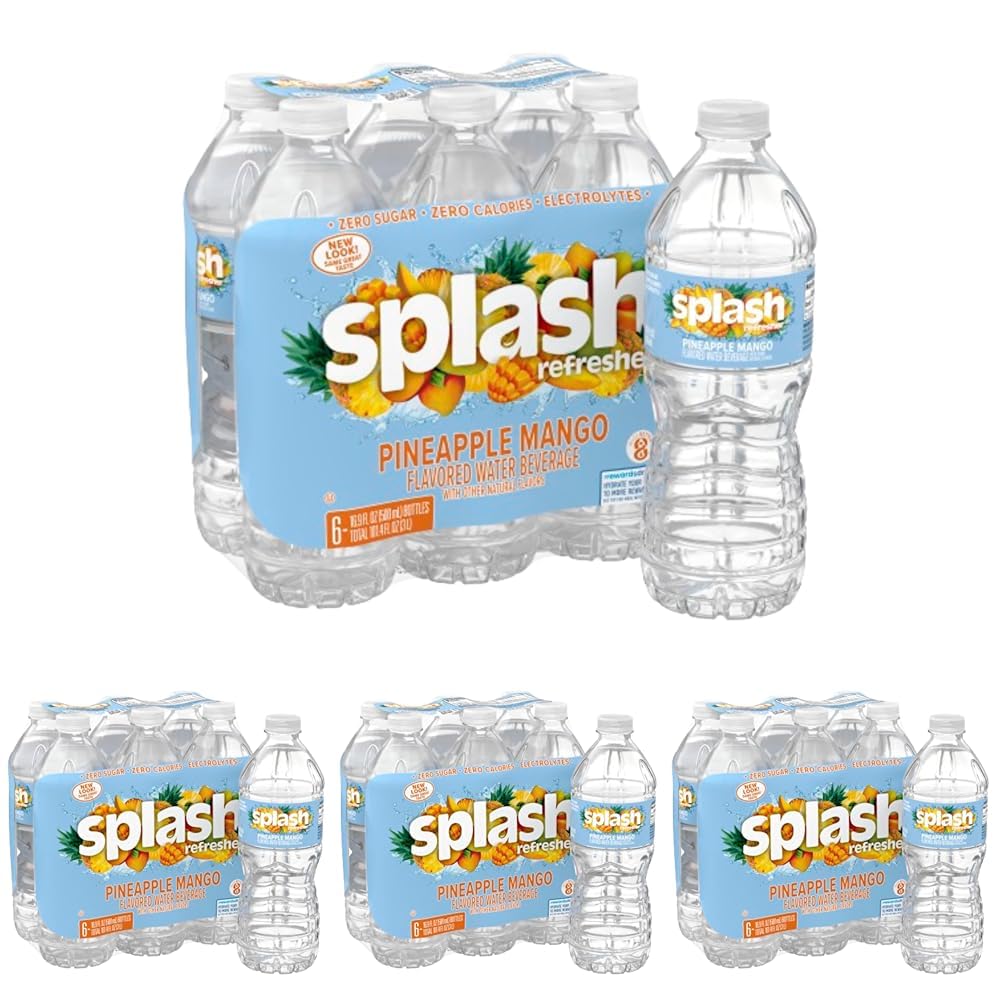 Splash Refresher Pineapple Mango Flavor Water Beverage 16.9 Fl Oz Plastic Bottle Pack of 24