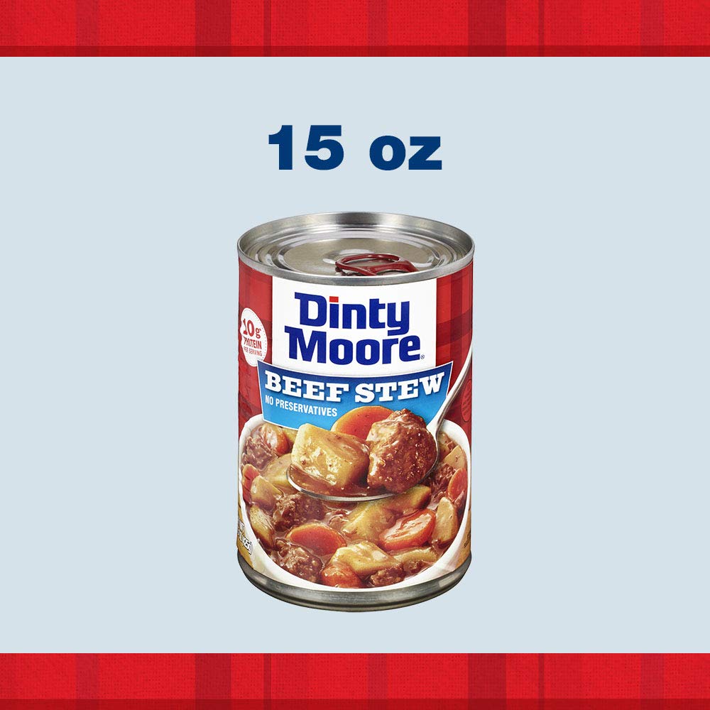DINTY MOORE Beef Stew, 15 oz (12 Pack), Fully Cooked & Ready-To-Eat with Fresh Potatoes & Carrots, Gluten-Free, 10g Protein, No Preservatives, Perfect for Noodles, Biscuits & Hot Pies
