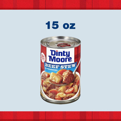 DINTY MOORE Beef Stew, 15 oz (12 Pack), Fully Cooked & Ready-To-Eat with Fresh Potatoes & Carrots, Gluten-Free, 10g Protein, No Preservatives, Perfect for Noodles, Biscuits & Hot Pies