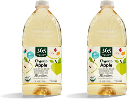 365 by Whole Foods Market Apple Juice, Organic, 64 Fl Oz | Reduced Sugar | Pack of 2