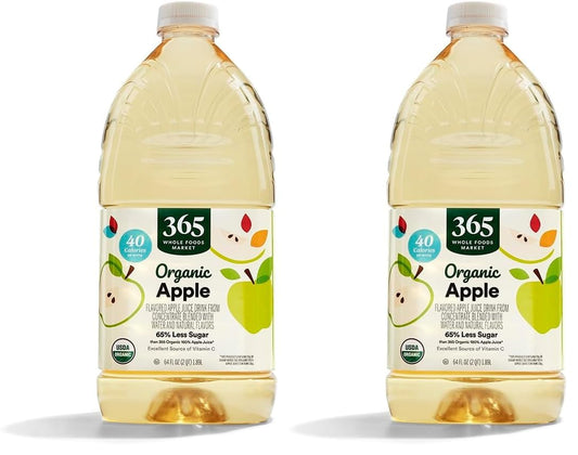 365 by Whole Foods Market Apple Juice, Organic, 64 Fl Oz | Reduced Sugar | Pack of 2