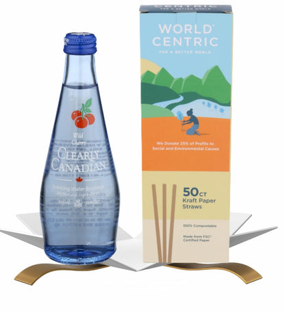 Clearly Canadian Sparkling Water – Water Sparkling Wild Cherry (11oz) Bundle with Straw Paper (50pc) for Refreshing Flavored Hydration and Convenient On-the-Go Sipping – Gift Set (2 Items)
