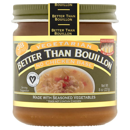 Better Than Bouillon Vegetarian No Chicken Base, Made with Seasoned Vegetables, Certified Vegan, Makes 9.5 Quarts of Broth, 38 Servings, 8 OZ Jar (Pack of 1)