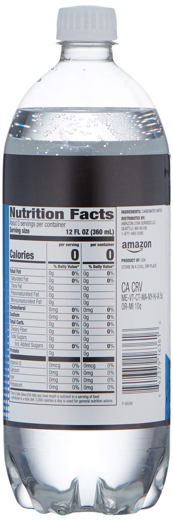 Amazon Brand - Happy Belly Seltzer Sparkling Water, 33.8 fl oz (Pack of 6)