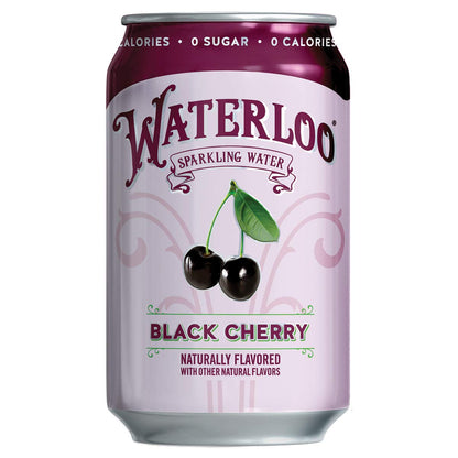 Waterloo Sparkling Water, Black Cherry Naturally Flavored, Pack of 24, 12 Fl Oz Cans | Zero Calories | Zero Sugar or Artificial Sweeteners | Zero Sodium