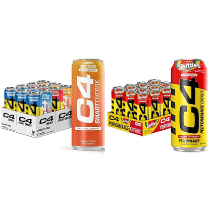 C4 Energy & Smart Energy Drinks Variety Pack, Sugar Free Pre Workout Performance Drink & C4 Energy Drink, Skittles, Carbonated Sugar Free Pre Workout Performance Drink