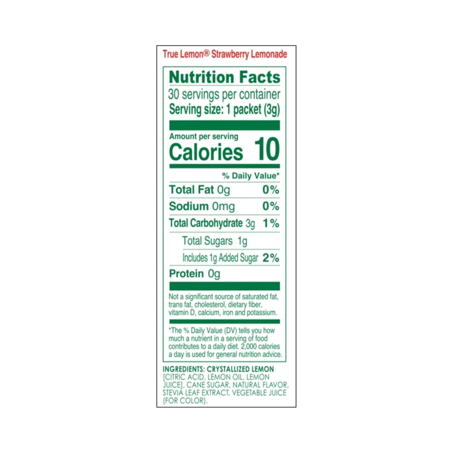 True Lemon Strawberry Lemonade 30ct (Pack of 1) - Drink Mix - No Artificial Sweeteners, Low Calorie - Powdered Drink Mixes & Flavors - Water Flavor Packets & Water Enhancer with Stevia