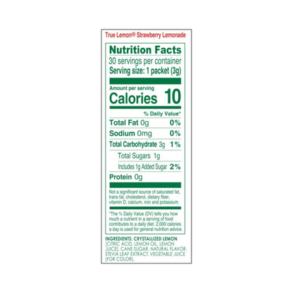 True Lemon Strawberry Lemonade 30ct (Pack of 1) - Drink Mix - No Artificial Sweeteners, Low Calorie - Powdered Drink Mixes & Flavors - Water Flavor Packets & Water Enhancer with Stevia