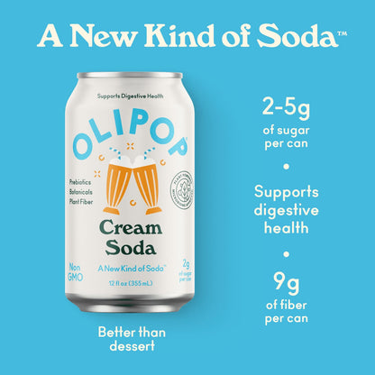 OLIPOP - Cream Soda Sparkling Tonic, Healthy Soda, Prebiotic Soft Drink, Aids Digestive Health & Immune Health, High in Plant Fiber, Caffeine Free, Low Calorie, Low Sugar 12 oz