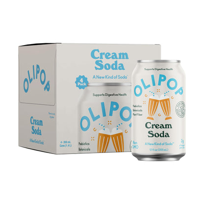 OLIPOP Prebiotic Soda Pop, Cream Soda, Prebiotics, Botanicals, Plant Fiber, 12 fl oz (4 Cans)
