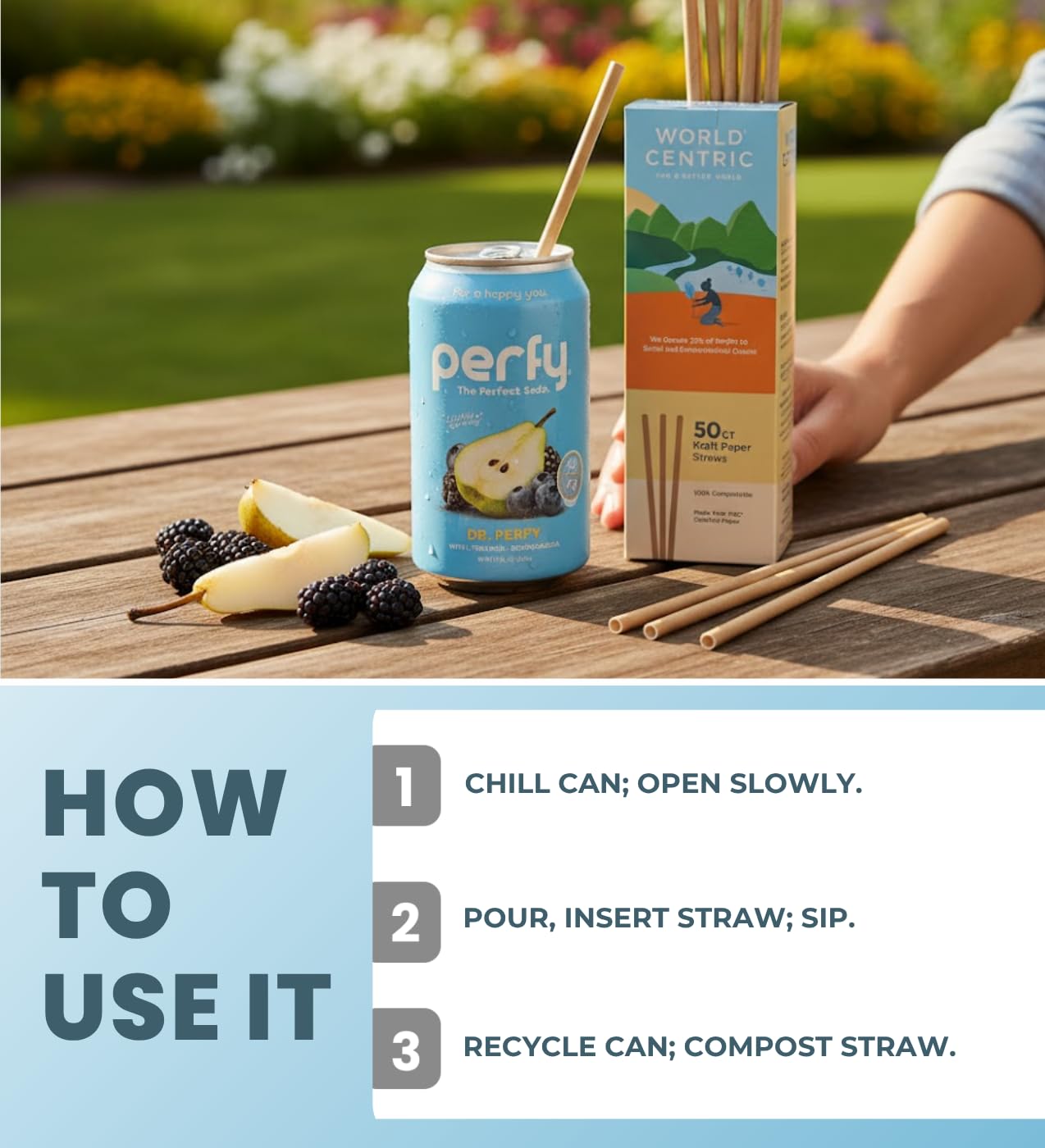 12x Soda SF Dr Perfy 12floz Bundle with 50pc Paper Straws — Refreshing Beverage with Smooth Flavor and Convenient Sipping — Gift Set (13 Items)