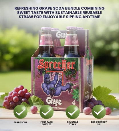 Grape Soda 64floz Bundle with Straws — Refreshing Fruity Beverage for Parties, Picnics, and Everyday Enjoyment — Gift Set (2 Items)