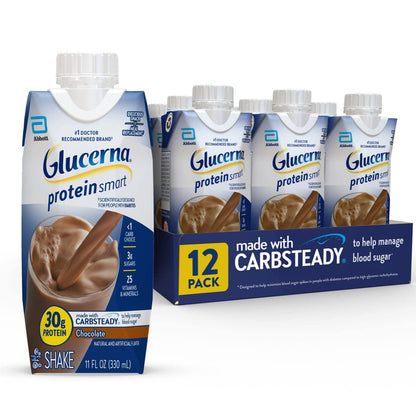 Glucerna Diabetic Nutrition Shakes Bundle - Chocolate Protein 30g 150 Cal, 12 Ct & Homemade Vanilla 10g 180 Cal, 24 Ct
