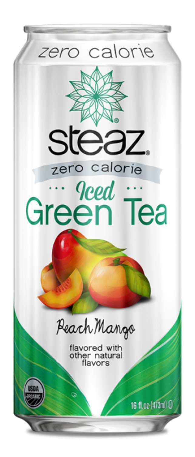 Steaz Organic Zero Calorie Iced Green Tea, Peach Mango Zero Calorie, 15.99 Fl Oz (Pack of 12), 192.0 Fl Oz
