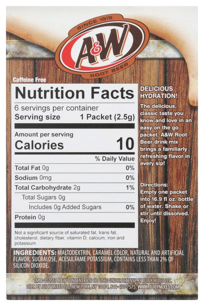 A&W Root Beer Caffeine/Sugar Free Classic On-the-Go Drink Mix Packets - 1 Box (6 pks)