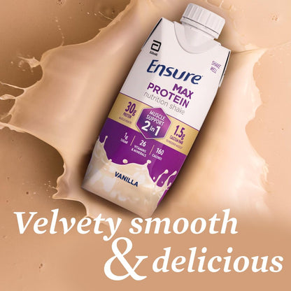 Ensure Max Protein Shake | 2-in-1 Muscle Support | 30g High Protein | HMB | 26 Vitamins & Minerals | Ready to Drink | Vanilla | 11 fl oz, 12 pack