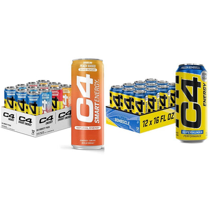 C4 Energy & Smart Energy Drinks Variety Pack, Sugar Free Pre Workout Performance Drink & C4 Energy Drink 16oz (Pack of 12) - Frozen Bombsicle - Sugar Free Pre Workout Performance Drink