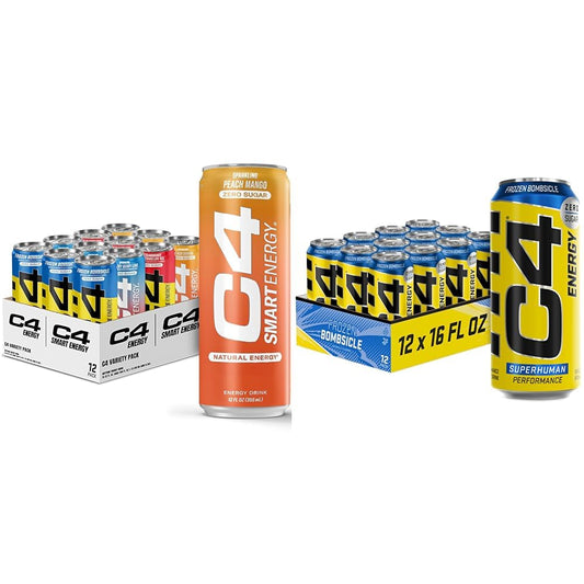 C4 Energy & Smart Energy Drinks Variety Pack, Sugar Free Pre Workout Performance Drink & C4 Energy Drink 16oz (Pack of 12) - Frozen Bombsicle - Sugar Free Pre Workout Performance Drink