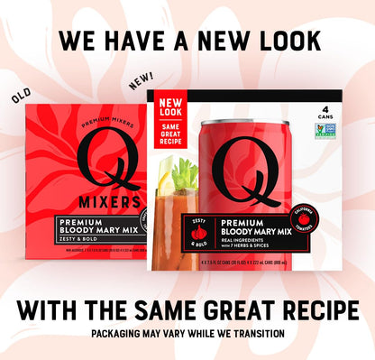 Q BLOODY MARY MIX, Real Vine-Ripened Tomatoes with 7 Herbs & Spices - Ideal for Cocktails & Mocktails - Made with Real Ingredients & Less Sweet - 30 Calories per Serving - 7.5 Fl oz Cans (Pack of 24)