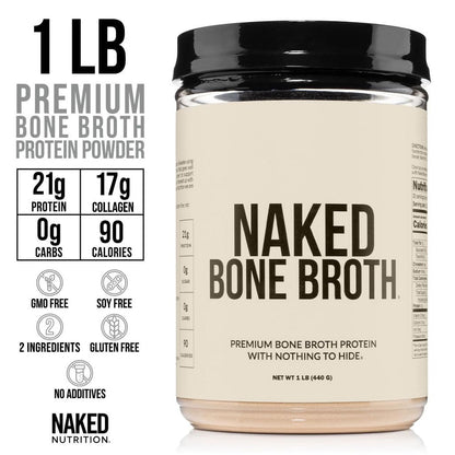 NAKED Bone Broth - Beef Bone Broth Protein Powder - 21G Protein, 17G Collagen - Gut Health and Joint Supplement - Unflavored - No GMO, Gluten-Free, Soy Free - 1LB