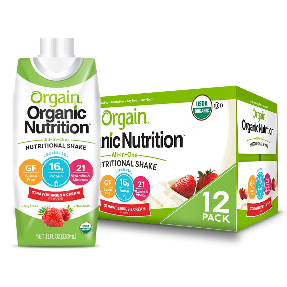 Orgain Organic Nutritional Vegan Protein Shake, Vanilla Bean (Pack of 12) Organic Nutritional Protein Shake, Strawberries & Cream (Pack of 12)