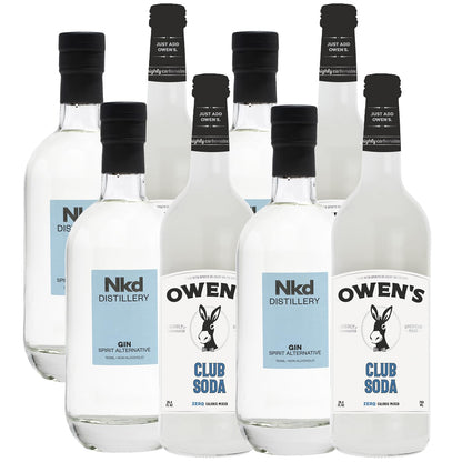 Nkd Distillery Gin Alternative Premium Non-Alcoholic Spirit 750 ML Bottles w Owen’s Mixers Club Soda 750 ML Bottles - Perfect for Mocktails - Made in USA